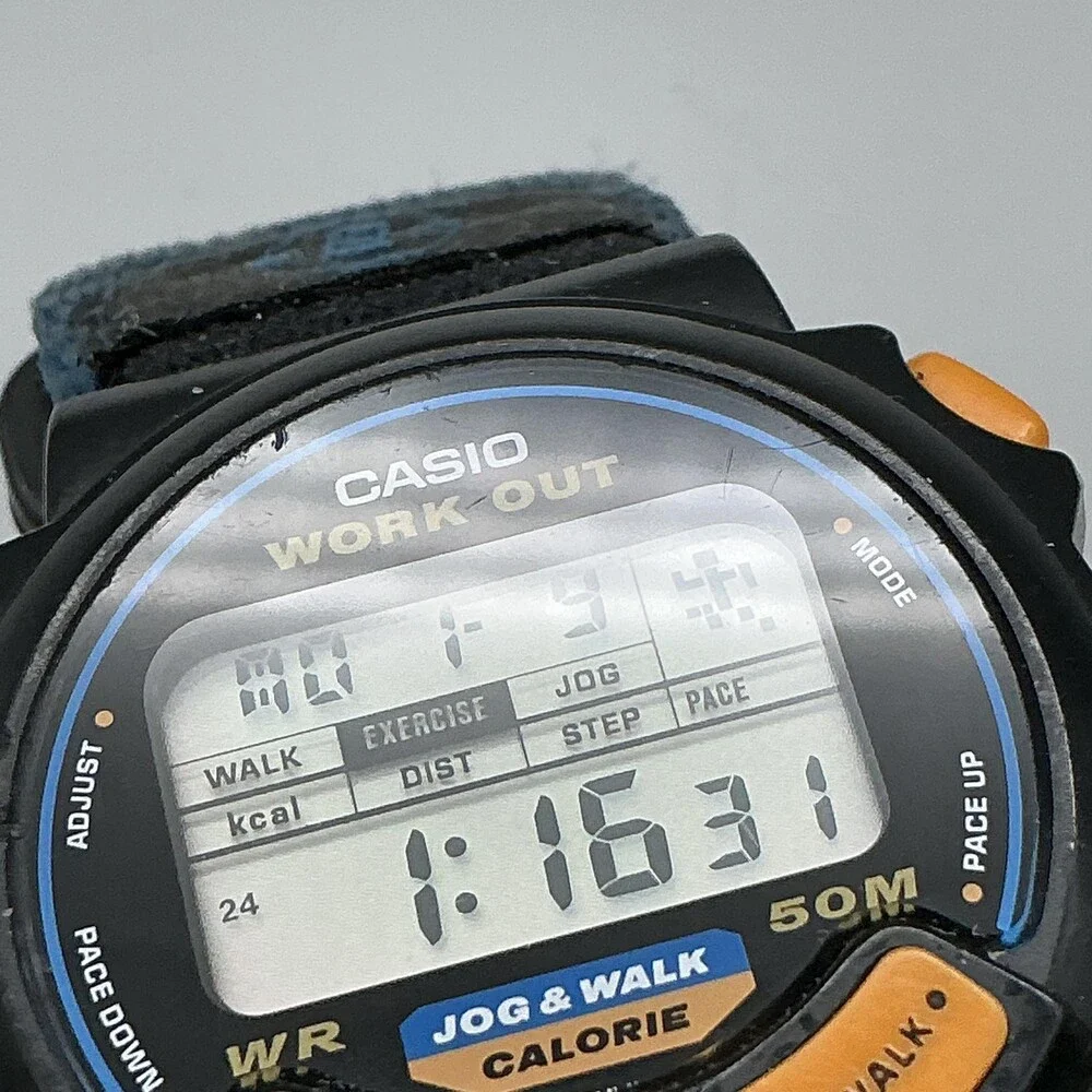 Vintage Casio JC-10 Work Out Mens Watch 40mm Digital Walk Calorie New Battery